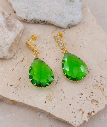 Boucle d'oreille goutte cristal vert
