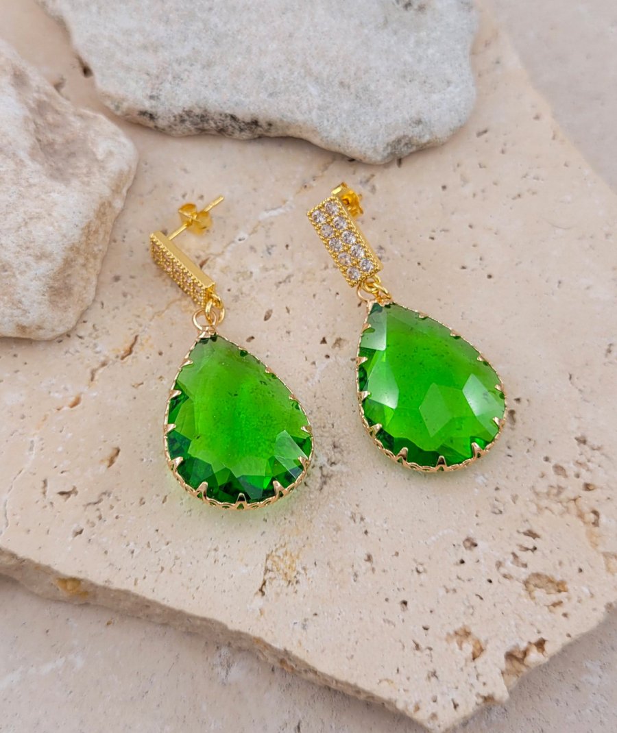 Boucle d'oreille goutte cristal vert
