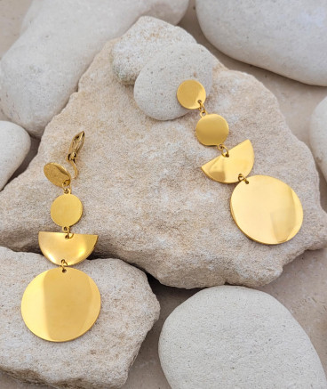 Boucles oreilles clip acier doré géométriques