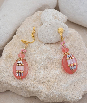 Boucles d'oreilles clip jade rose pâle