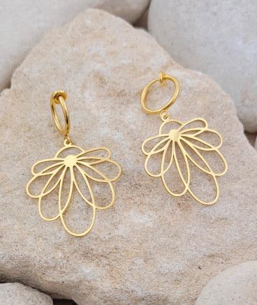 Boucles d'oreilles clip acier doré fleur