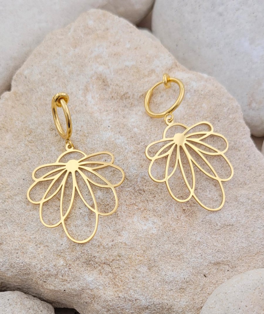 Boucles d'oreilles clip acier doré fleur