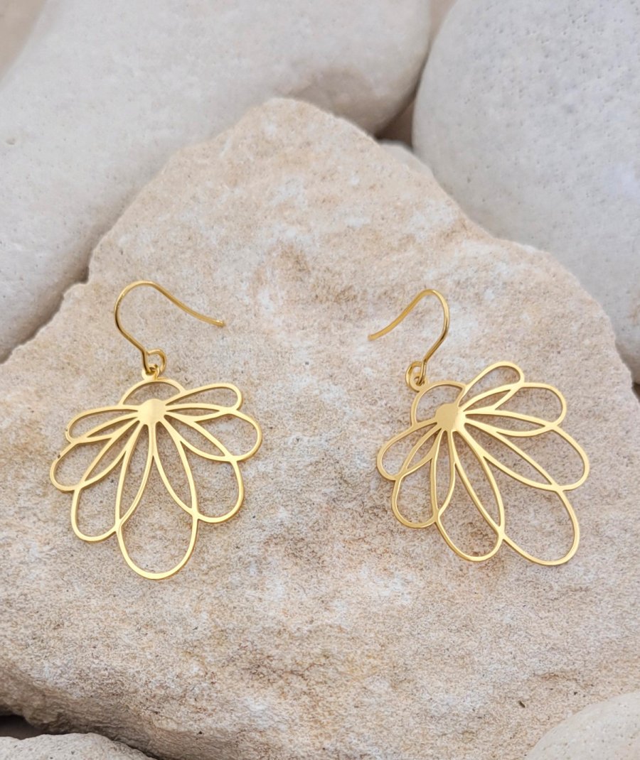 Boucle d'Oreilles FLEUR CUIR jaune - Jaune - - 15.50