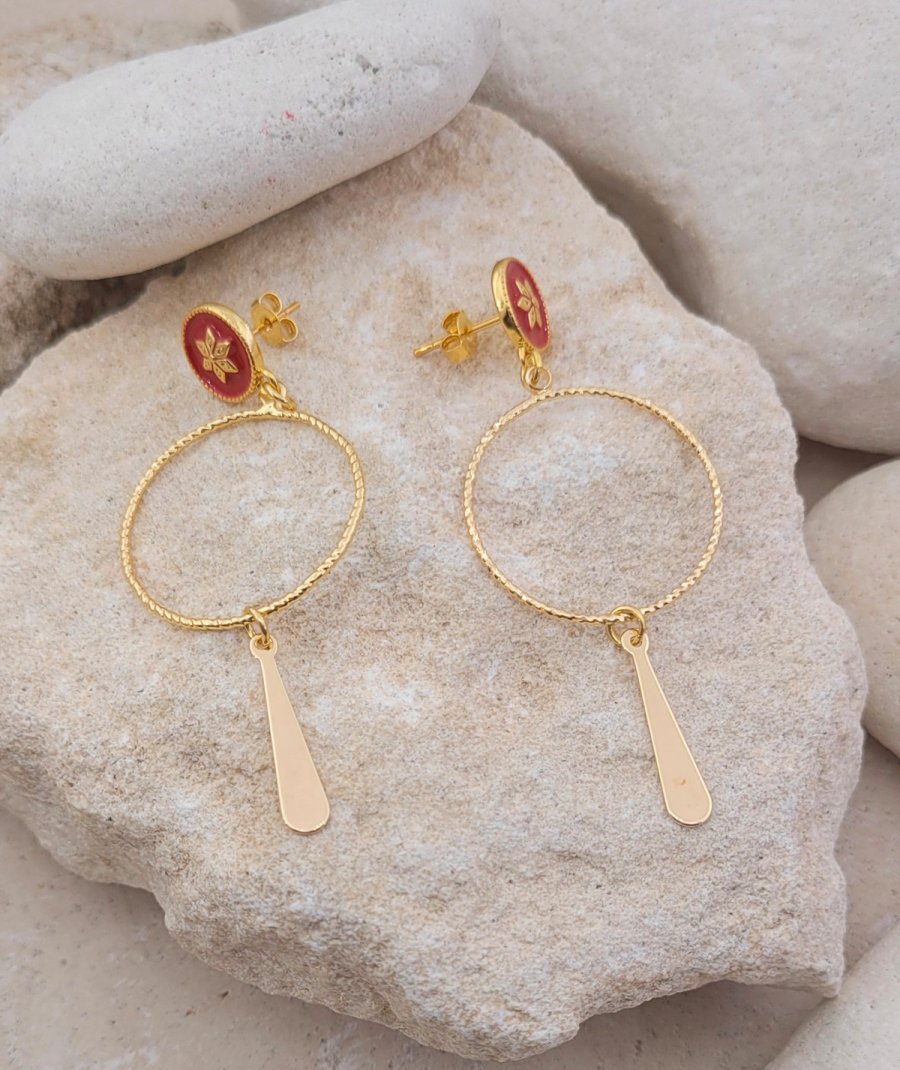 Boucles oreilles ultra légère rouge et or