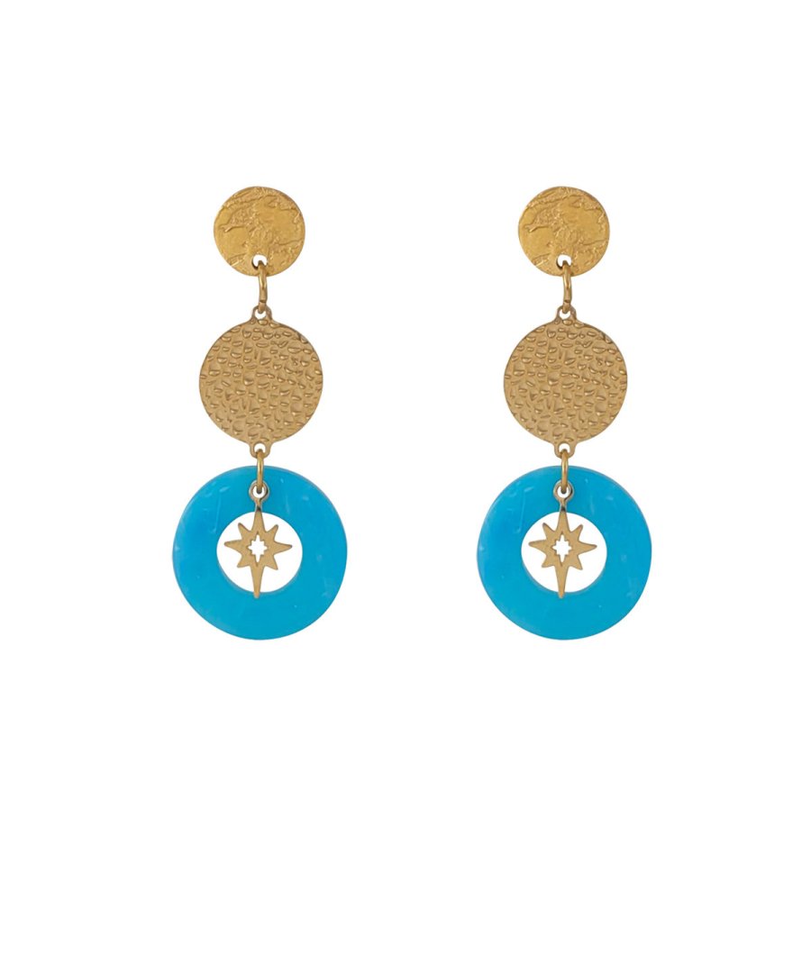 Boucles D'oreilles Clips Verre Bleu Turquoise - Modèle WG139, Bon état D'usage