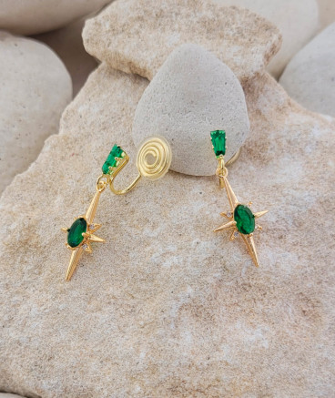 Boucles oreilles clips étoile émeraude
