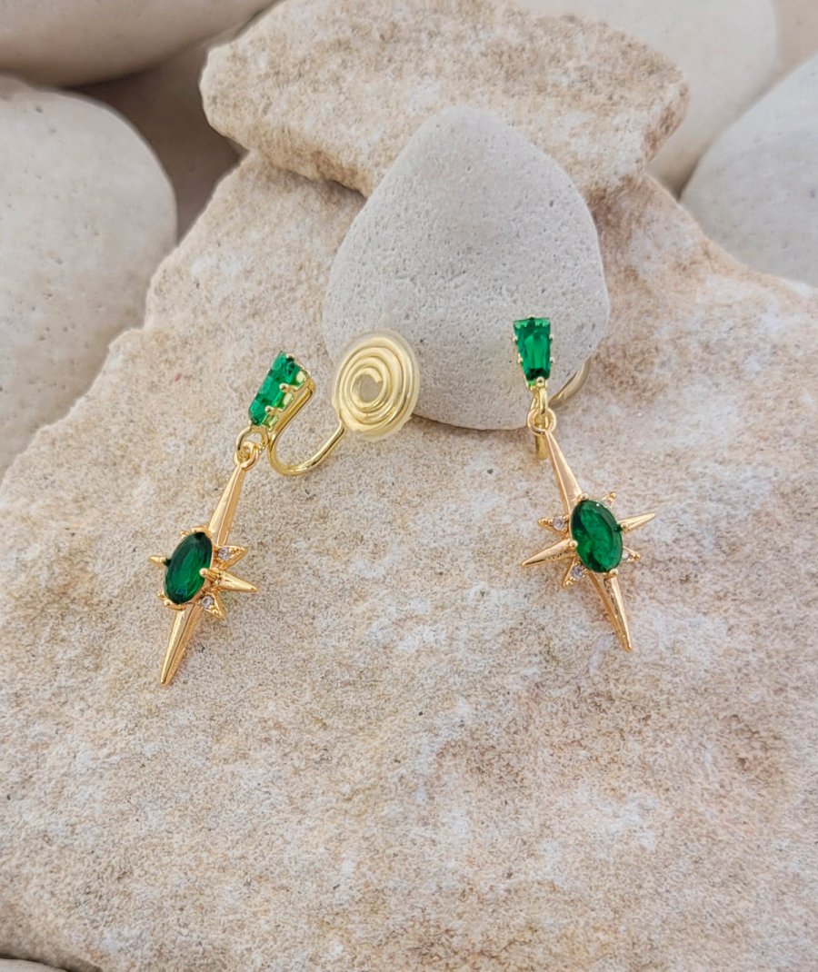 Boucles oreilles clips étoile émeraude