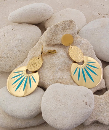 Boucles d'oreilles clip acier bleu