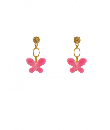 Boucles oreilles à clips créateur avec un papillon rose fluo pour les filles qui veulent faire comme maman