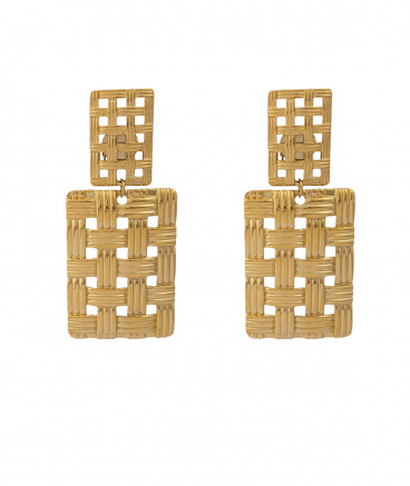 Boucles d'oreilles clip acier doré rectangles tressés