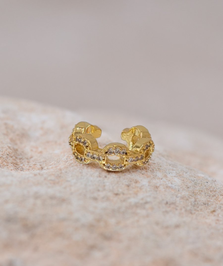 Ear cuff non percé chaîne dorée strass