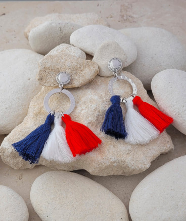 Boucles d'oreilles clips bleu blanc rouge
