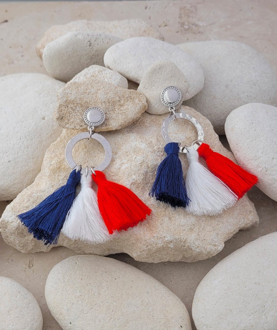 Boucles d'oreilles clips bleu blanc rouge