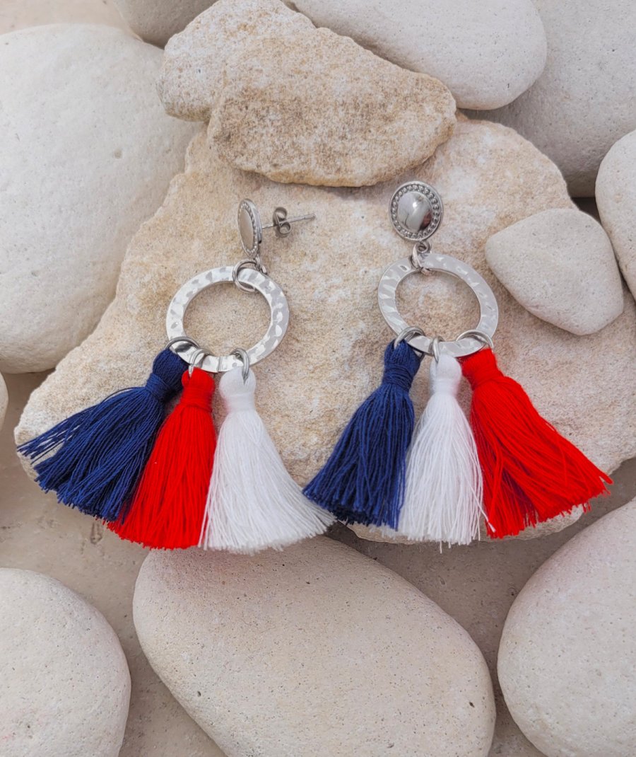 Boucles d'oreilles JO bleu blanc rouge
