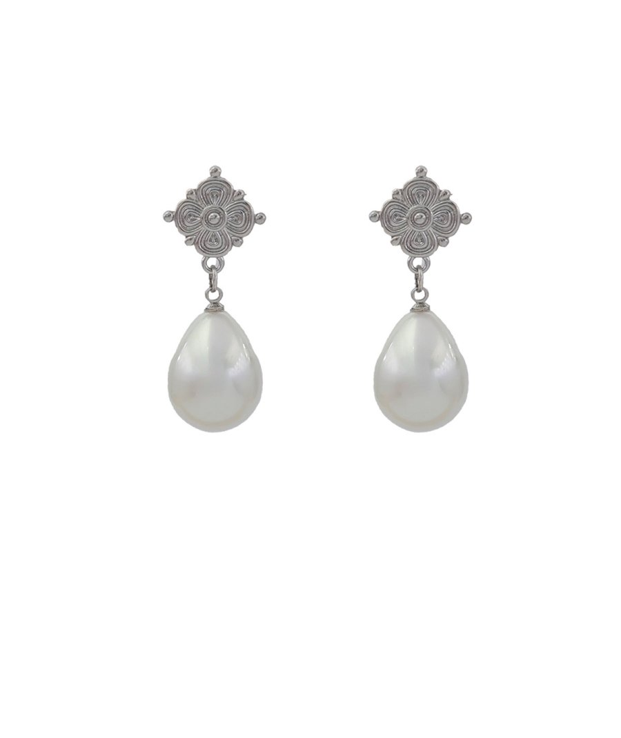 Boucles D'oreilles Clips Vintage Perles Blanches Et Cristaux - Couleur Or - Occasion Parfait état