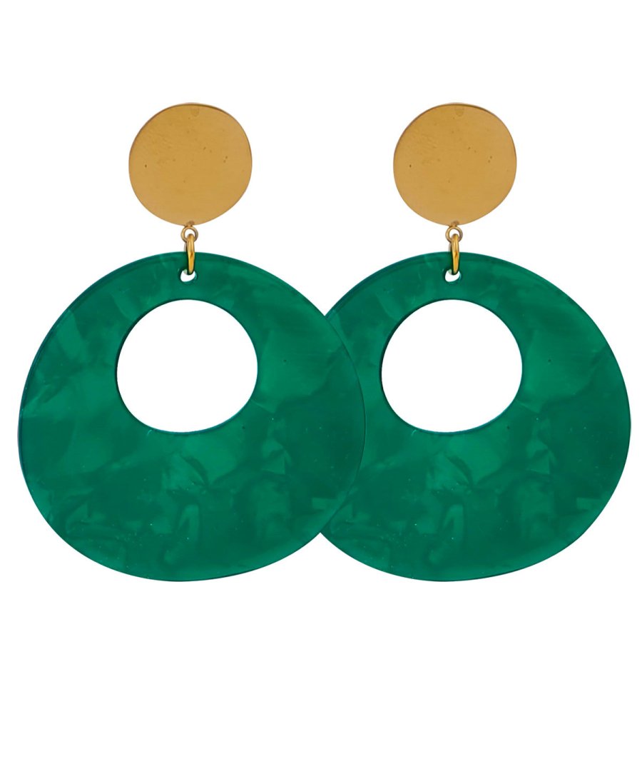 Boucles D'oreilles Vintage à Clips – Résine Translucide Vert Et Or – Modèle *3764