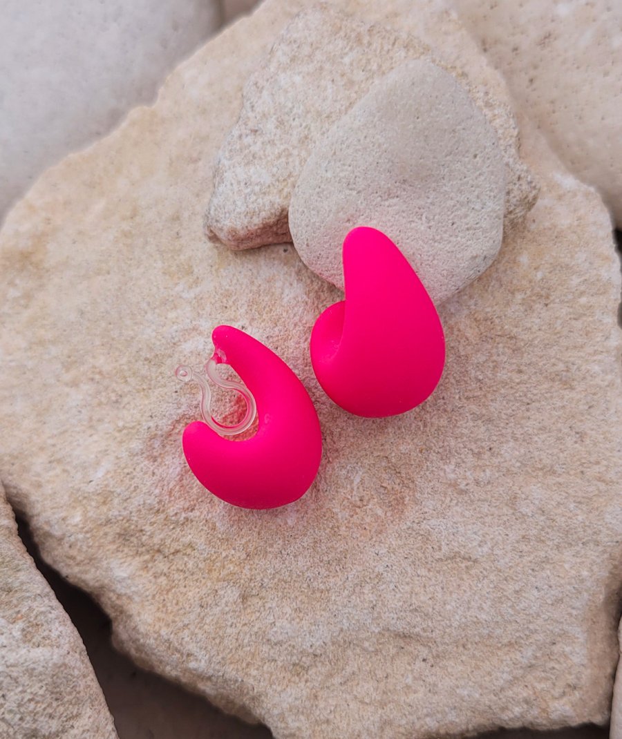 Créoles gouttes non percées  rose fluo