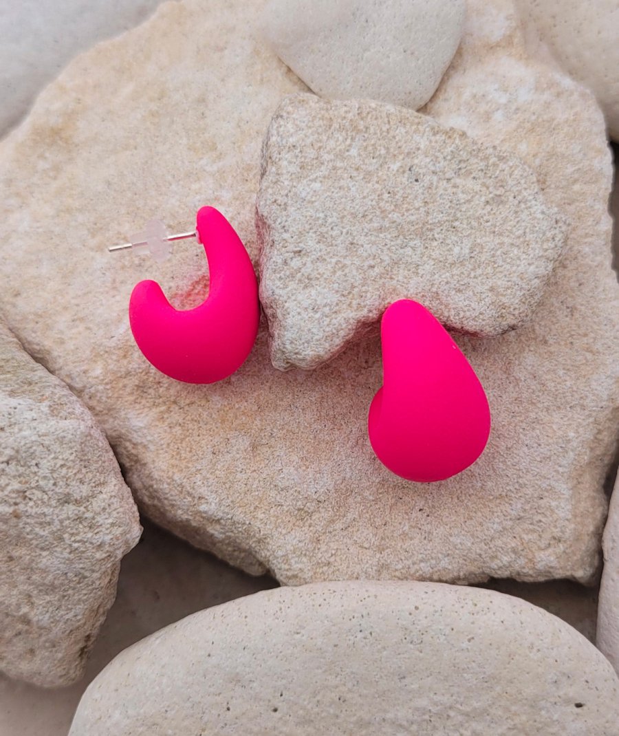 Créoles gouttes colorées rose fluo