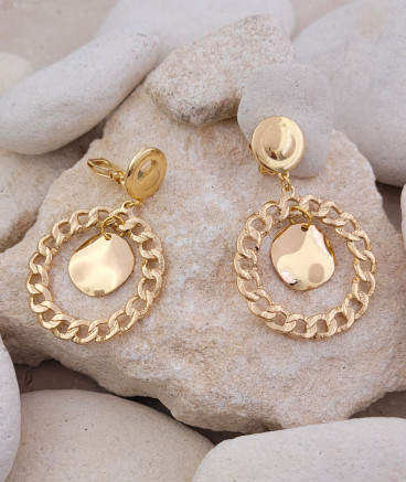 Boucles d'oreilles clips chaîne gourmette dorées