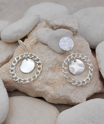 Boucles d'oreilles clips chaîne gourmette argentées