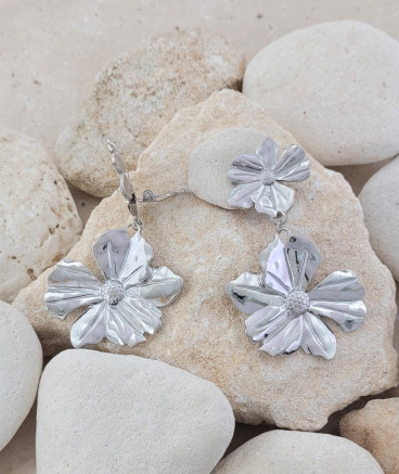 Boucles d'oreilles clip acier fleurs