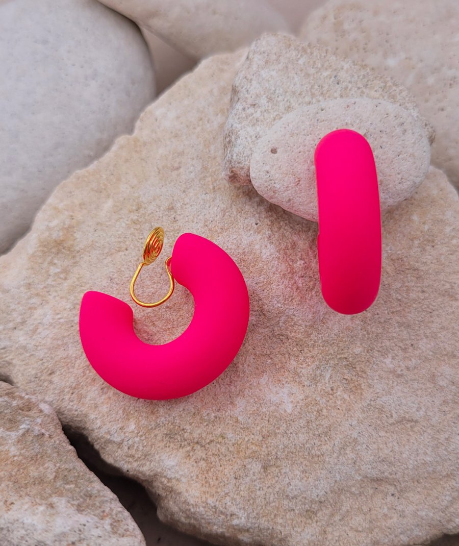 Créoles non percées rose fluo