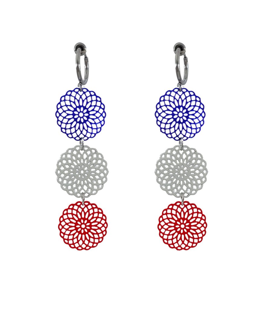 Boucles D'oreilles Pendantes Clips - Bleu électrique/roi/marine/blanc - Cuir Et émail - Neuf