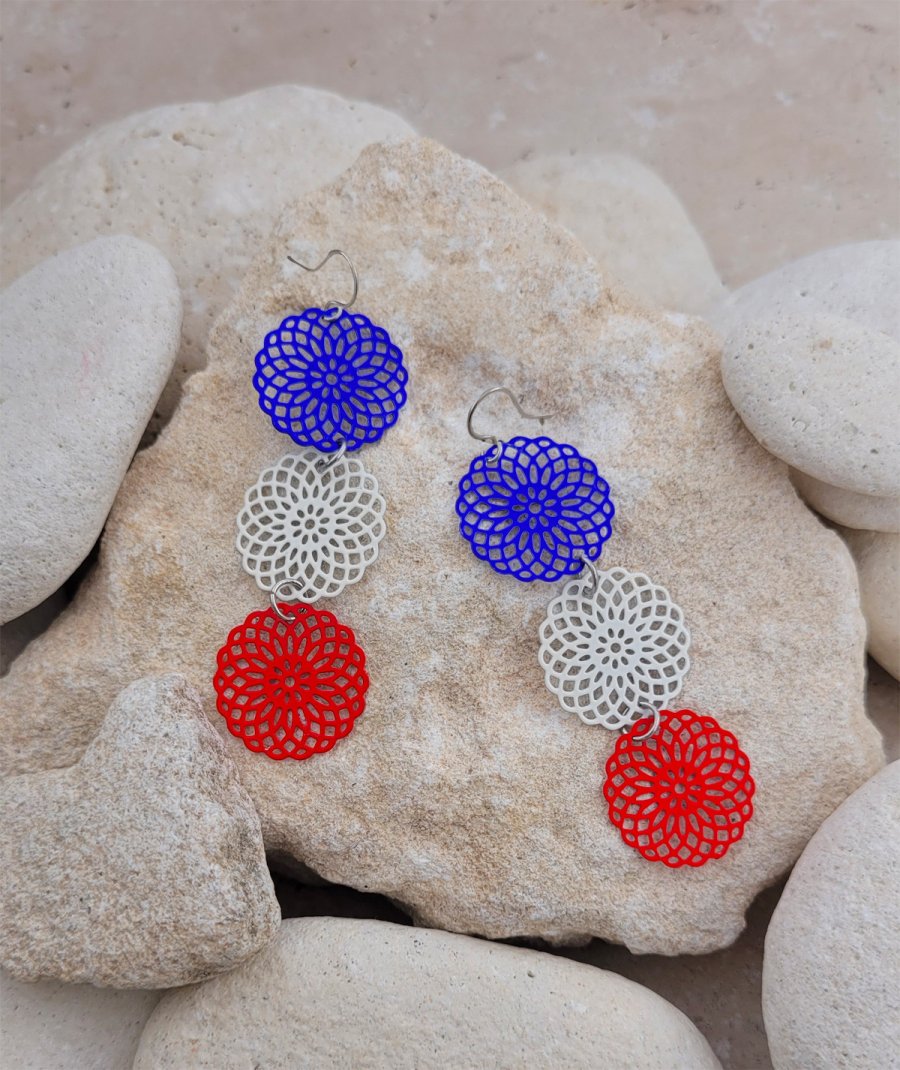 Boucles d'oreilles bleu blanc rouge
