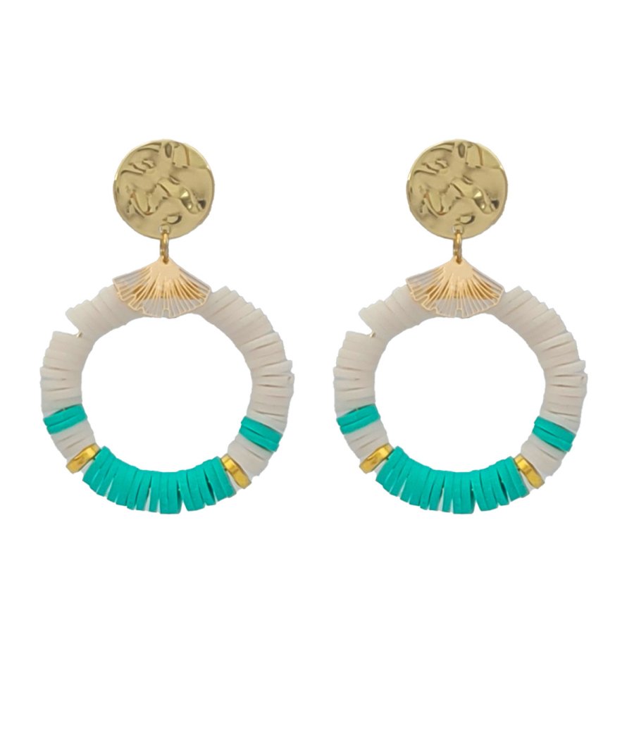 Boucles D'oreilles Turquoise Et Acier Doré - Marque OxcmoBijoux - Neuf Avec étiquettes