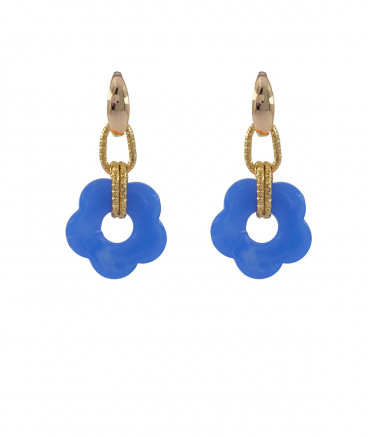 Boucles d'oreilles clips fleurs bleu jean