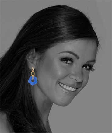 Boucles d'oreilles clips fleurs bleu jean