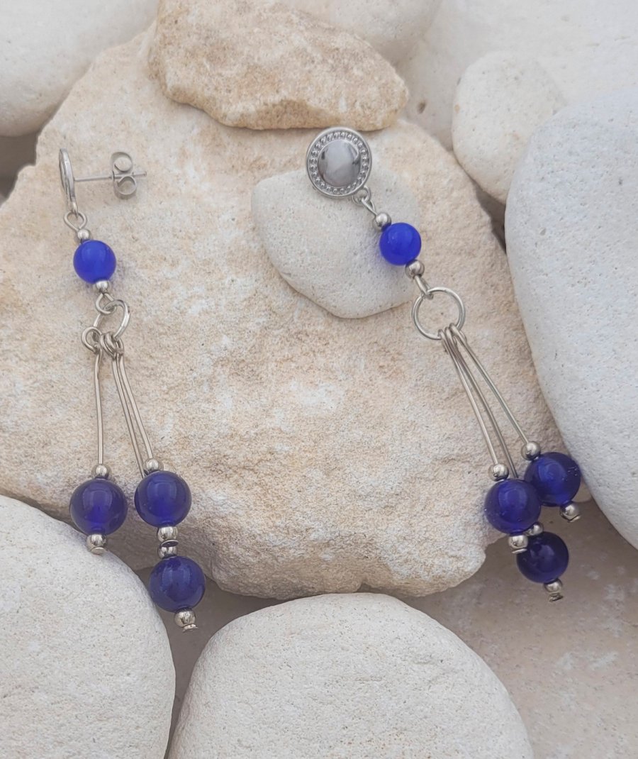 Boucles oreilles Jade bleu marine