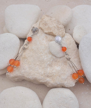 Boucles oreilles perles jade orange