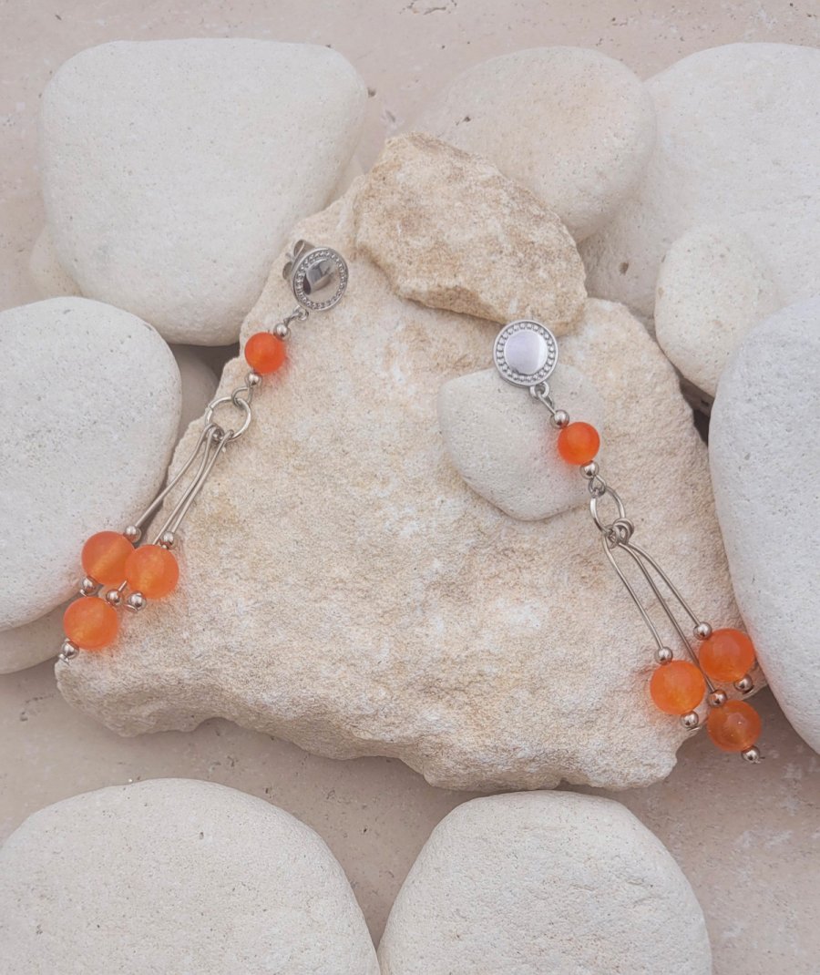 Boucles oreilles perles jade orange
