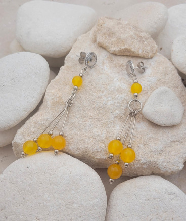 Boucles oreilles perles jade jaune