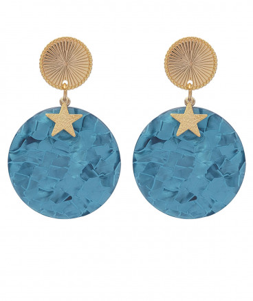 boucles d'oreilles clips vintage Taratata Etoile bleu et argenté