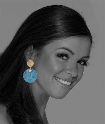 Boucles oreilles clips résine bleue nacrée étoile