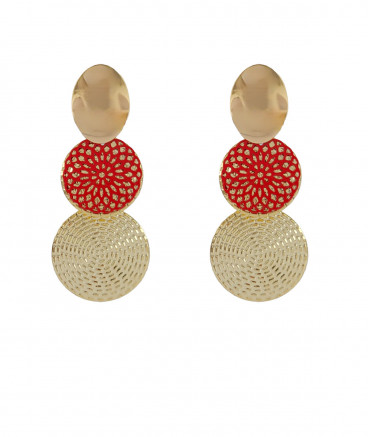 Boucles d'oreilles clips filigranes rouge et or