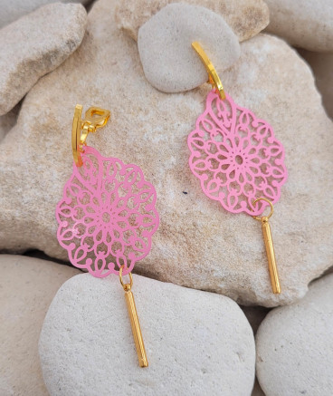 Boucles oreilles clips ultra légères rose et or