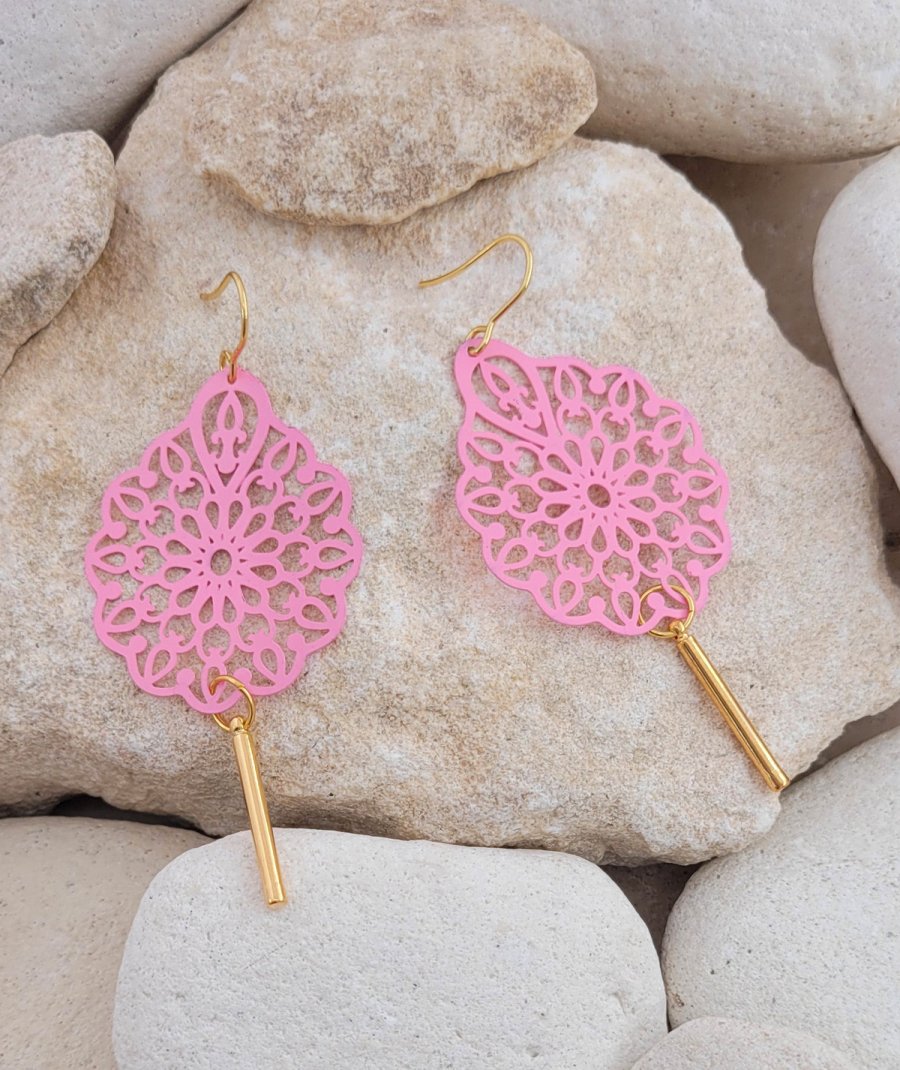 Boucles oreilles ultra légères rose et or