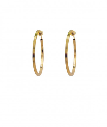 Créoles à clip dorées fil carré 4 cm pour oreilles non percées.