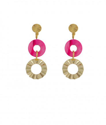 Boucles oreilles clip nacre rose fushia