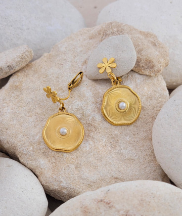 Boucles d'oreilles clip acier doré perle
