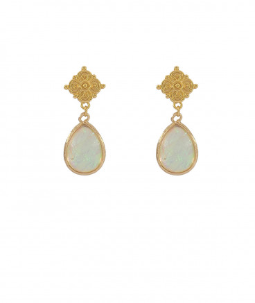 Boucles d'oreilles clip opale vert-or