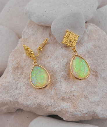 Boucles d'oreilles clip opale vert-or