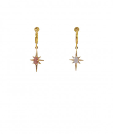 Boucles d'oreilles clip asymétriques blanc et taupe