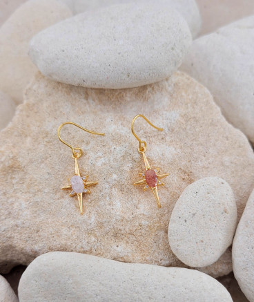 Boucles d'oreilles asymétriques blanc et taupe