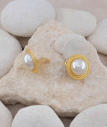Boucles d'oreilles clip acier vintage perle