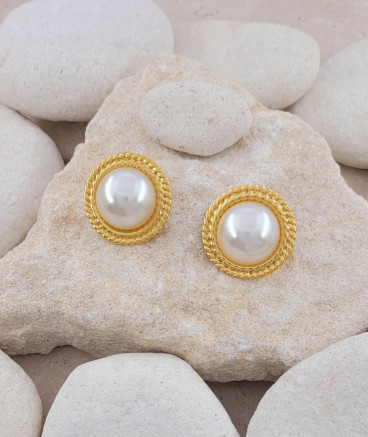 Boucles d'oreilles clip acier vintage perle