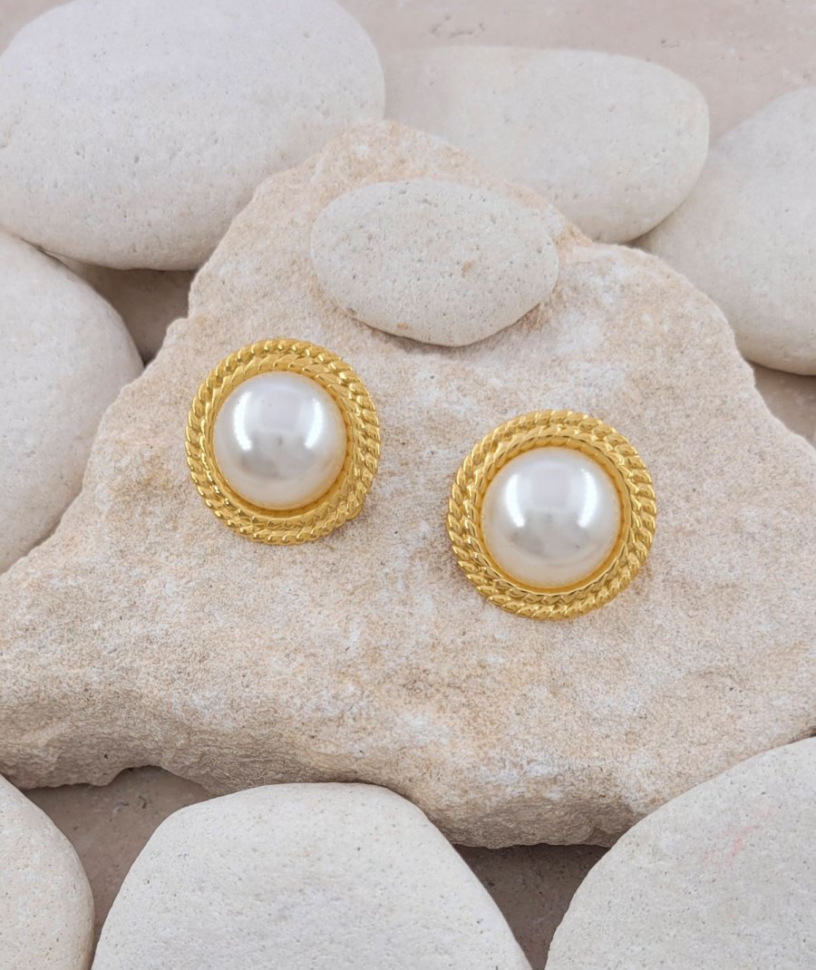 Boucles d'oreilles clip acier vintage perle